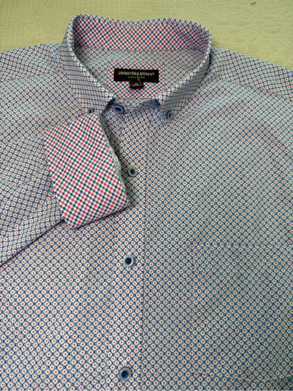 Johnston & Murphy Mens XL
Long Sleeve Shirt Pink Blue Tile
Print Contrast Casual
